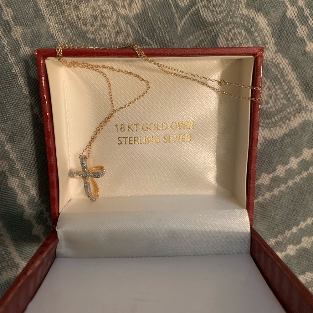 18 Kt. Gold and Sterling Silver Cross Neacklace